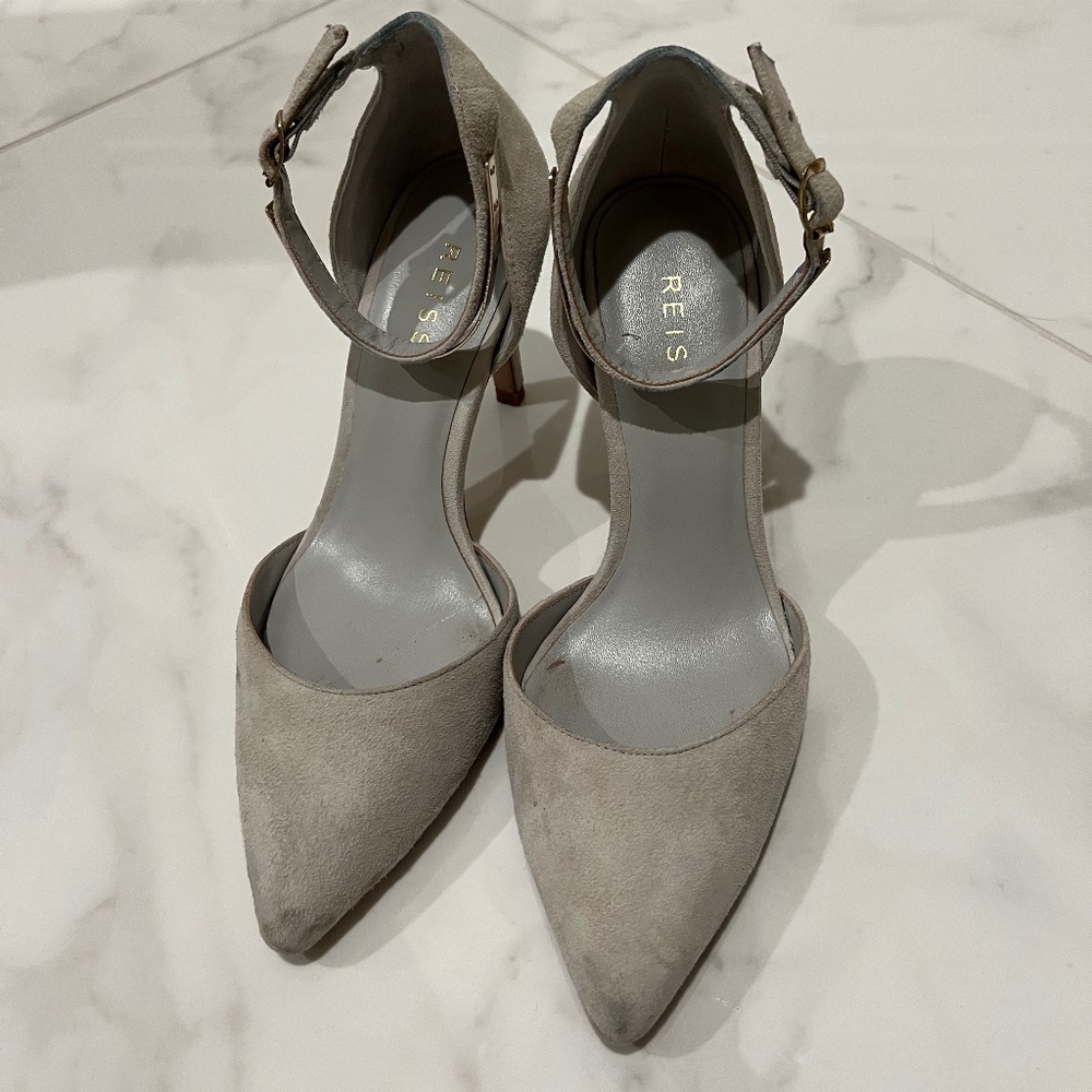 Reiss Gray Suede ankle strap heels, Size 37 (US 7)